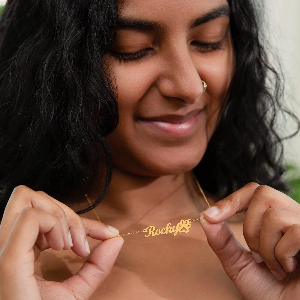 Custom name Dog or Cat name necklace to show off your favorite pet name available in silver or gold