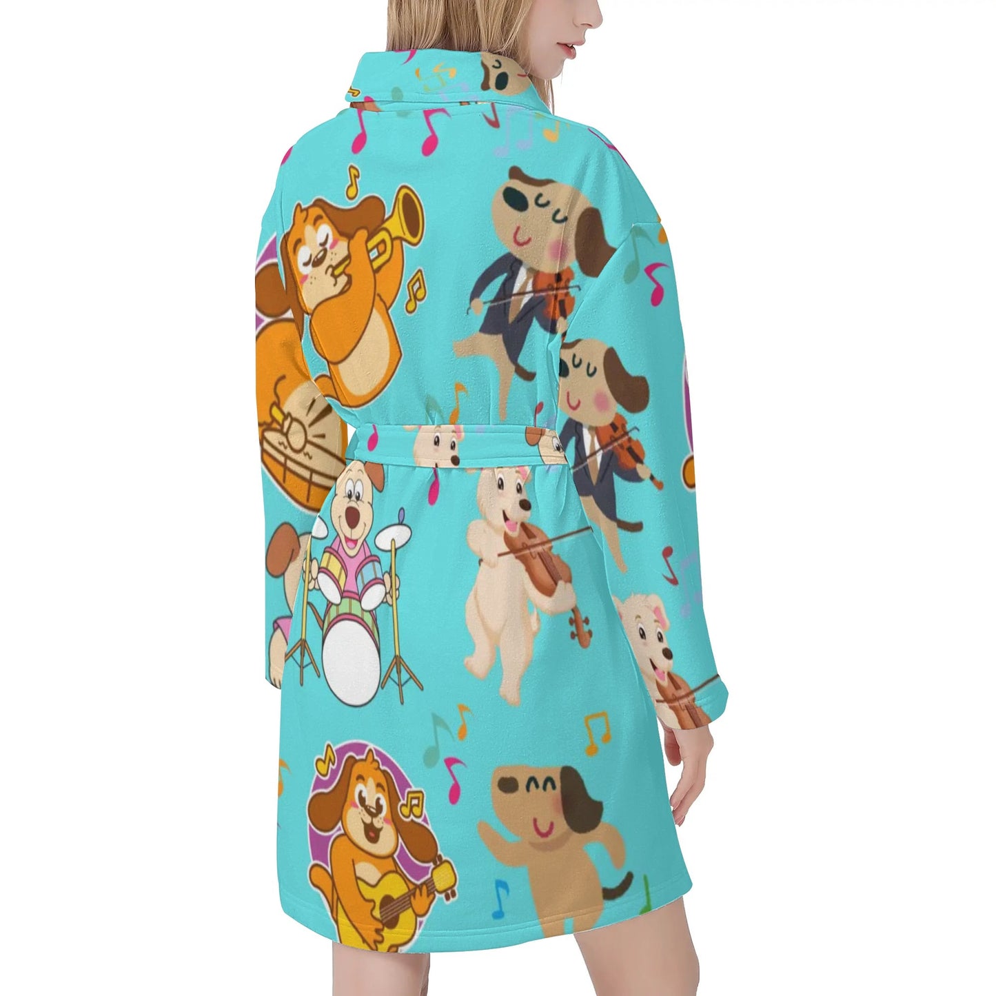 Dogs Playing Music Womens Short Bathrobe