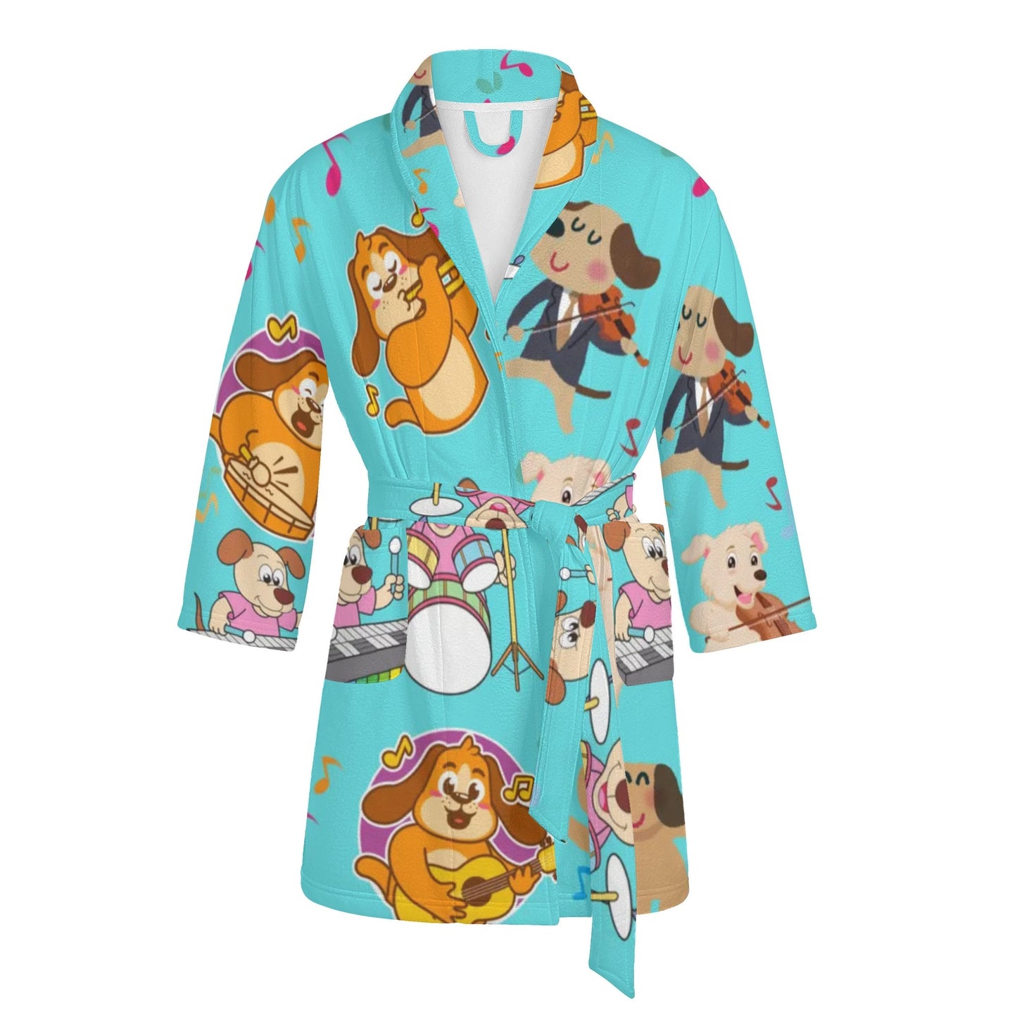 Dogs Playing Music Womens Short Bathrobe