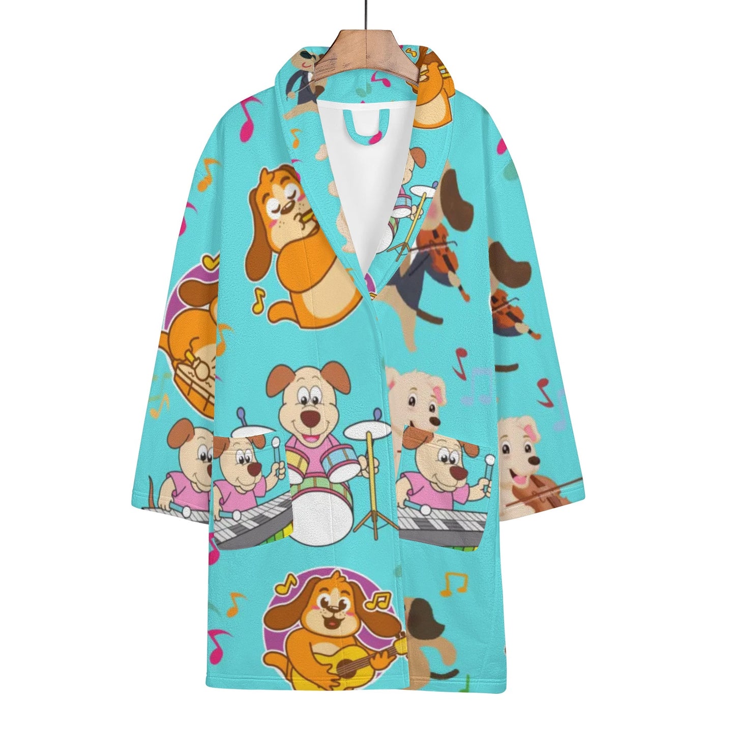 Dogs Playing Music Womens Short Bathrobe