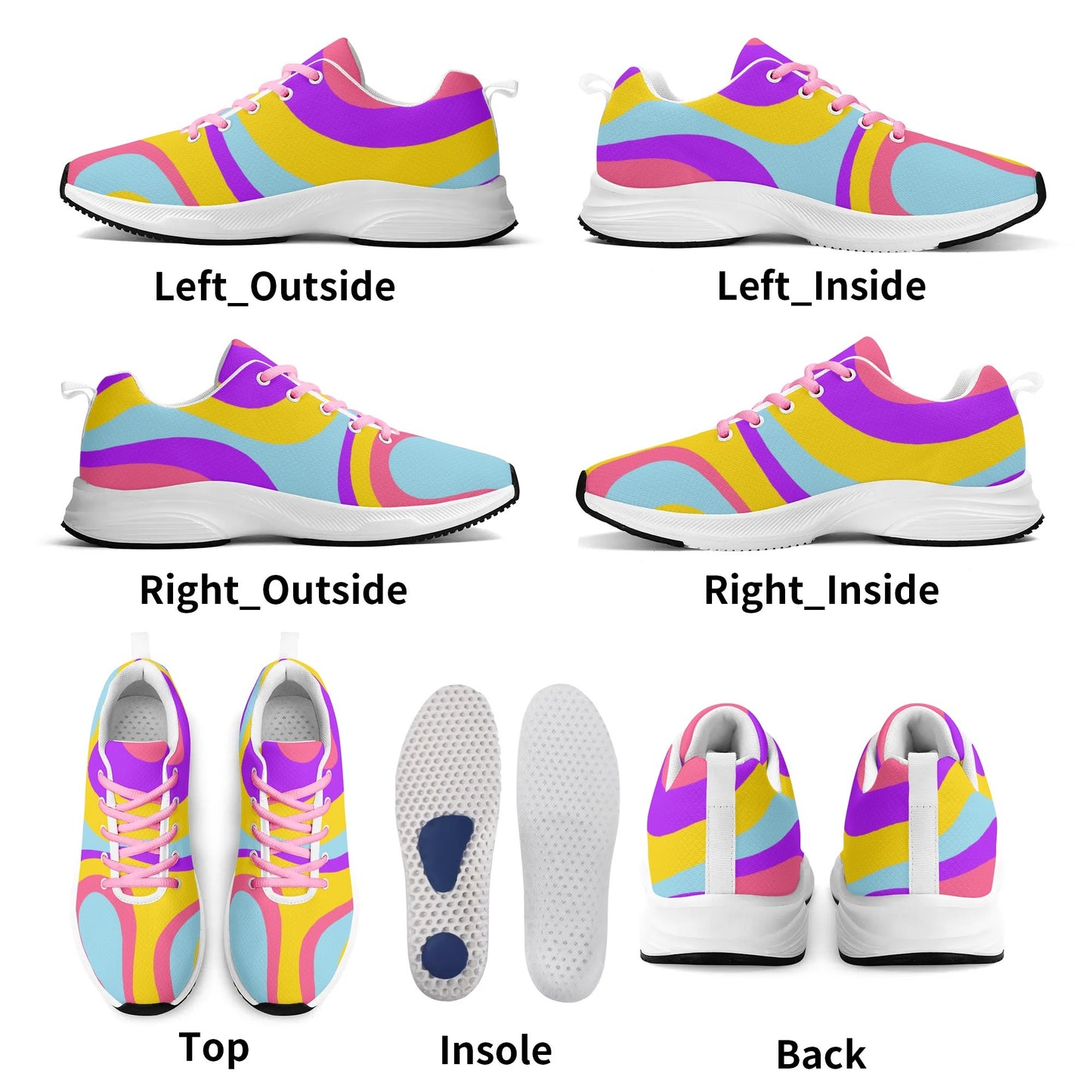 Colorful Wavy Pattern Womens Adult Lightweight Brand Walking Shoes Running Shoes WIth Personalized Logo /Name .