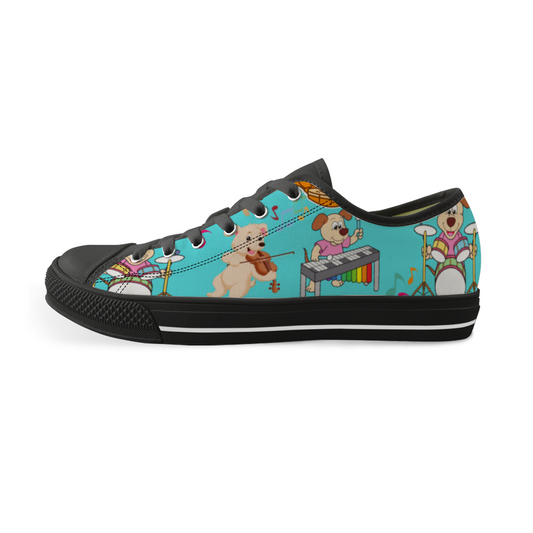 Dogs Playing Music Shoes Unisex Black Low Top Canvas Shoes