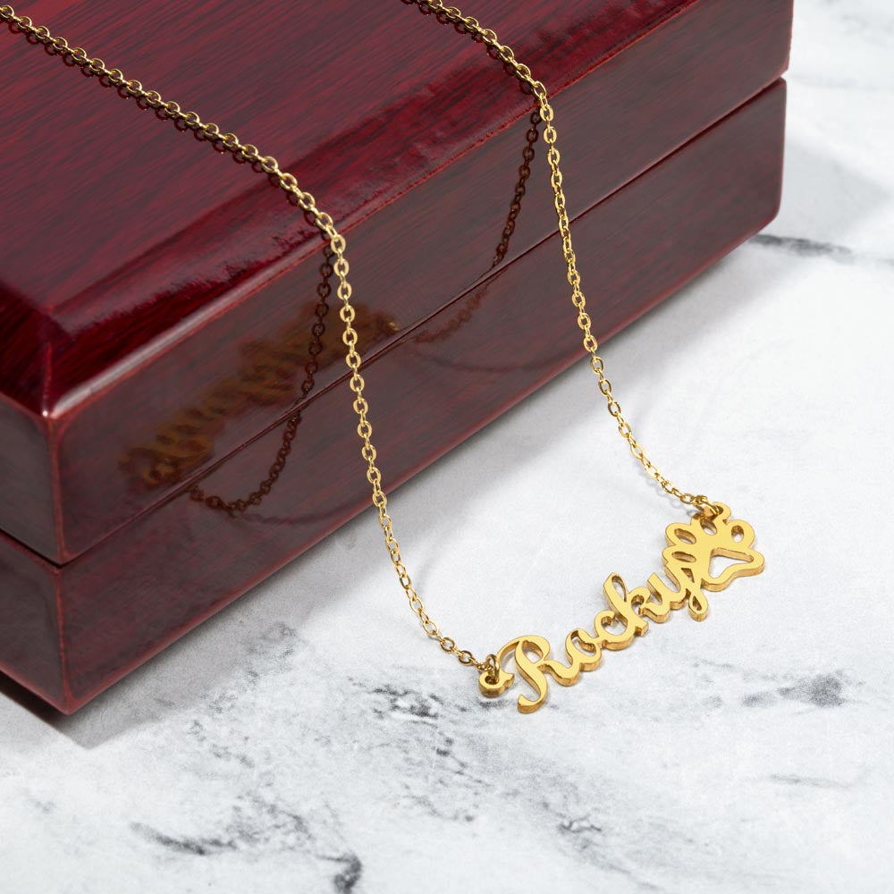 Custom name  Dog or Cat name necklace to show off your favorite pet name available in silver or gold